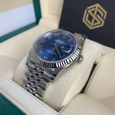 rolex datejust 41 blue dial jubilee roman numerals